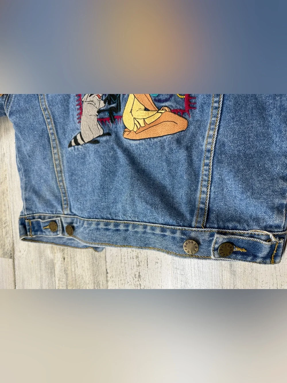Vintage 90s Disney Store POCAHONTAS Denim Jacket Girls Small Fringe